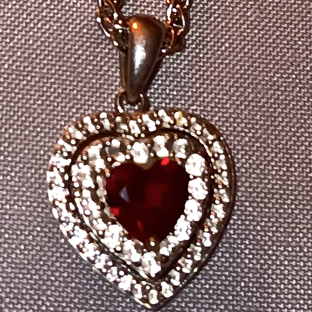 Ruby And White Sapphire Heart Necklace women silver 925